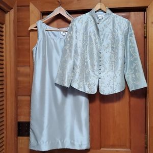 Beaded ice blue gold damask jacket and dress